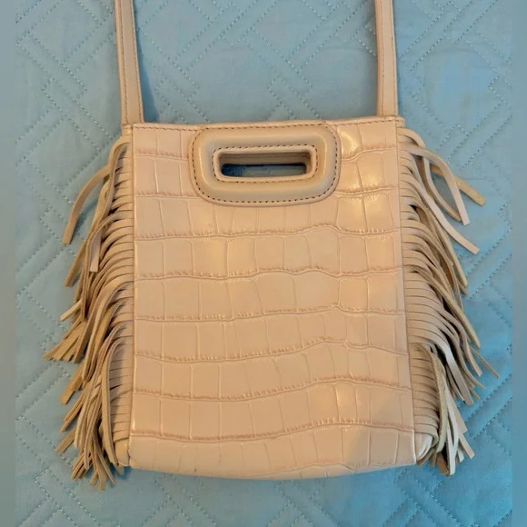 Maje Fringed Pale Pink Croc-Embossed Women's Mini Bag - Picture 4 of 7